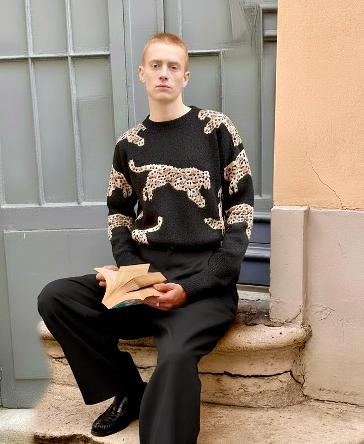 Elijah - Oversized Copper-Detail Leopard Sweater