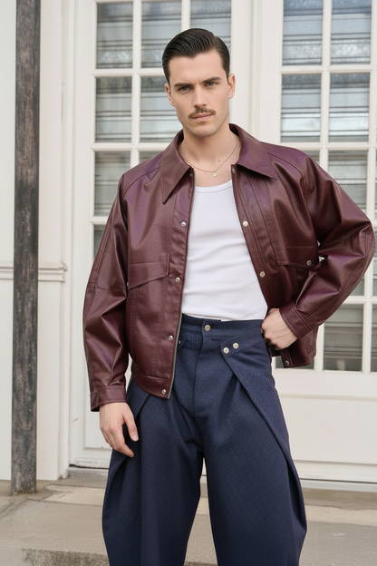Ramon - Upcycled Vegan Leather Jacket - Burgundy - M
