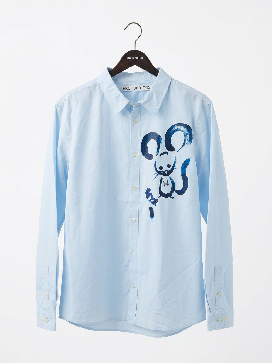 Patsy - Poplin Shirt with Mouse Print - Sky blue
