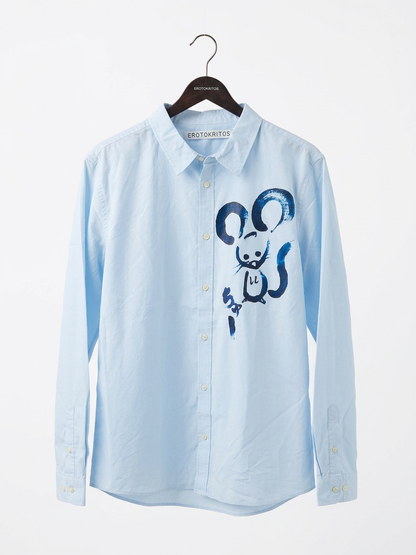 Patsy - Poplin Shirt with Mouse Print - Sky blue