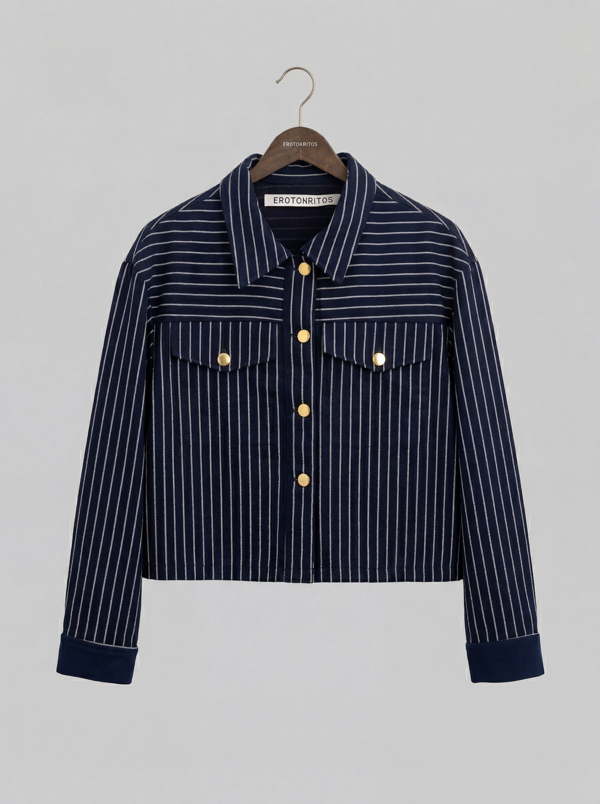Mira - Cropped Pinstripe Jacket - Navy