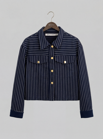 Mira - Cropped Pinstripe Jacket - Navy