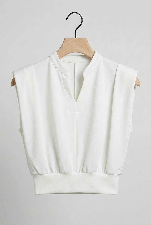Trish - Structured Shoulder Pad Top - White