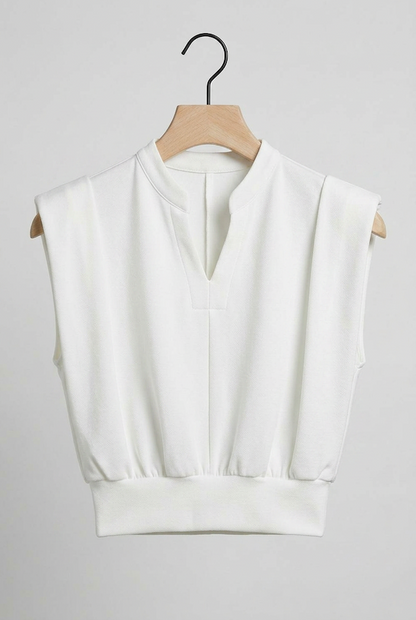 Trish - Structured Shoulder Pad Top - White