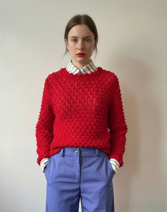 Violet -  Textured Lace Knit Top - Red