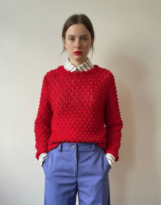 Violet -  Textured Lace Knit Top - Red