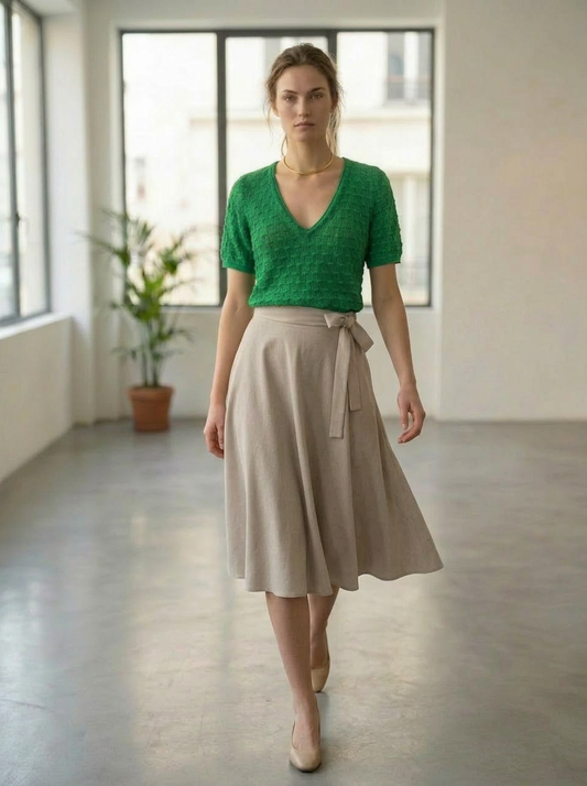 Rika - Full Circle Fluid Wrap Skirt - pastel warm grey