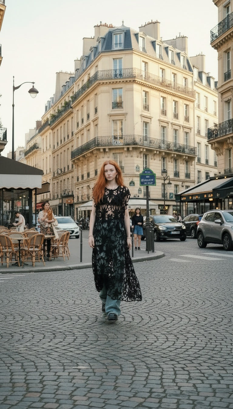 Ines - Gipoor Lace Shift Dress - Black