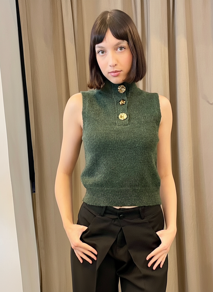 Zeta - High-Neck Soft Cashmere Vest with Bijou Buttons