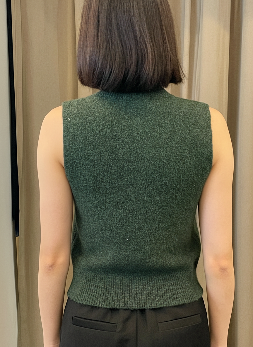 Zeta - High-Neck Soft Cashmere Vest with Bijou Buttons