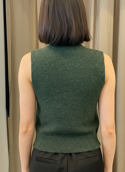Zeta - High-Neck Soft Cashmere Vest with Bijou Buttons