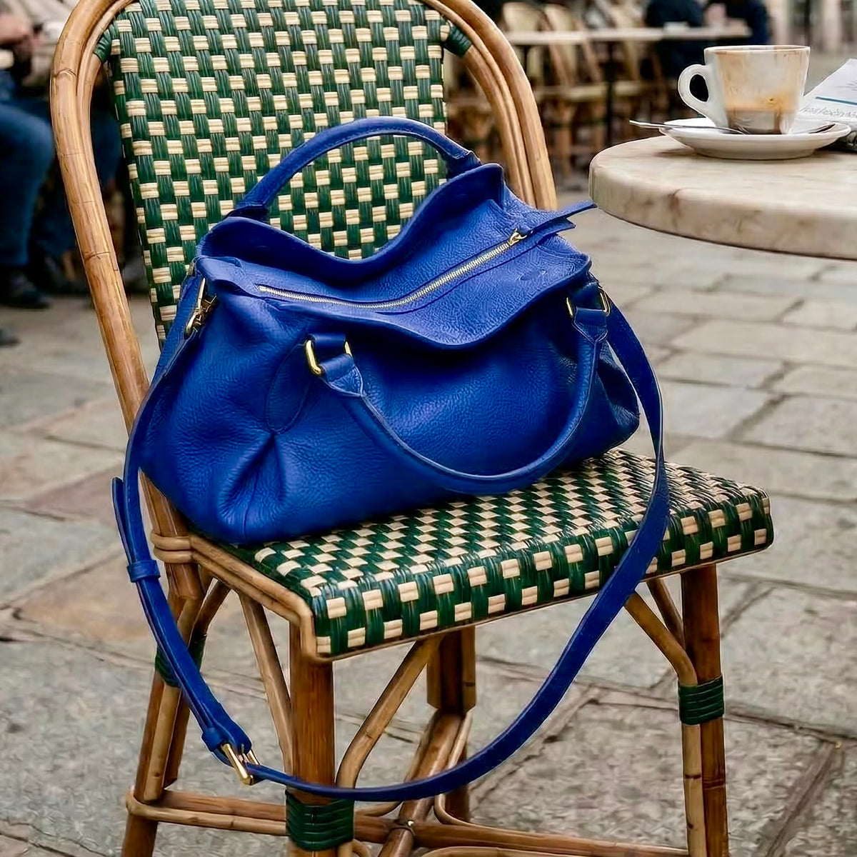 Talia - Italian Leather Convertible Handbag - cobalt blue