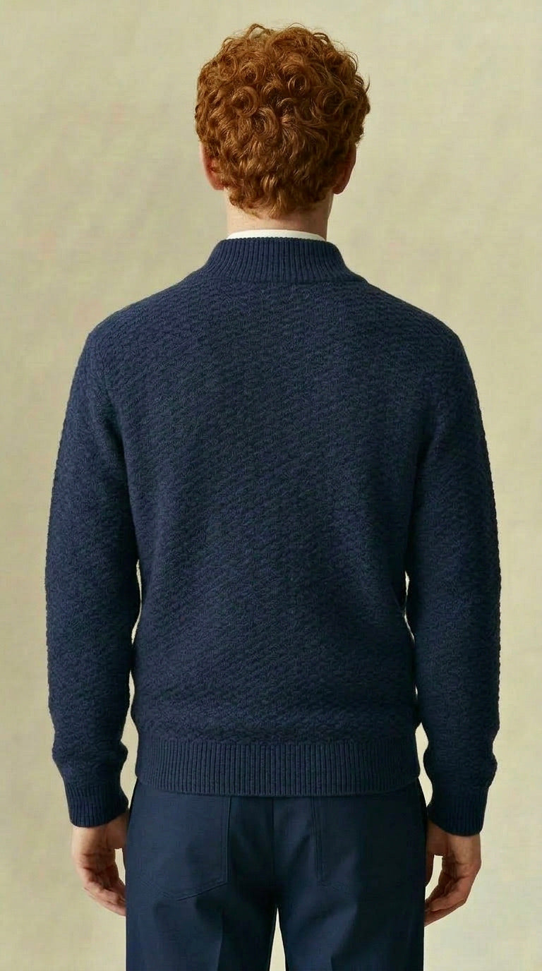 Dorian - Textured Knit Zip Jacket - Navy