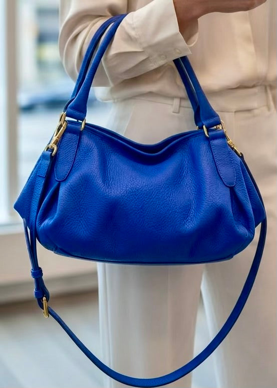 Talia - Italian Leather Convertible Handbag - cobalt blue