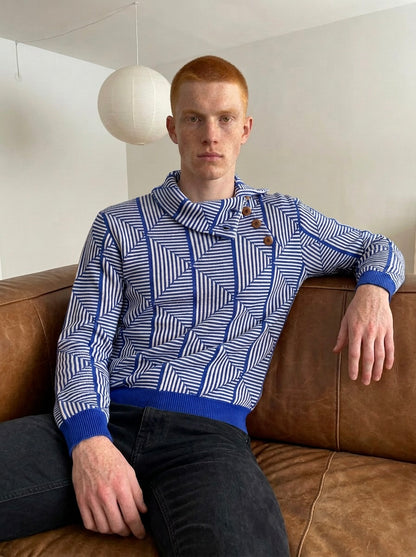 Loras - Diagonal Jacquard Sweater - Blue