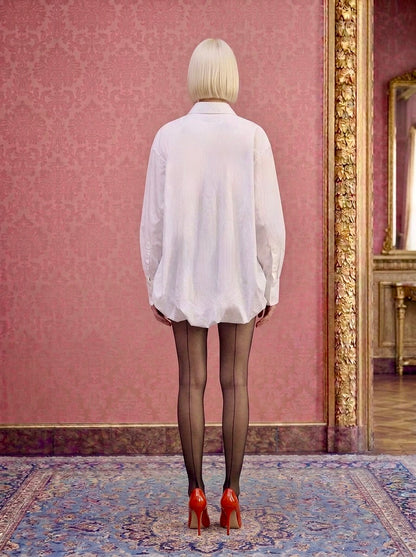Mia - Balloon hem Couture Shirt - white
