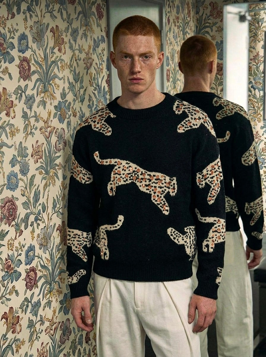 Elijah - Leopard Jacquard Short Sweater