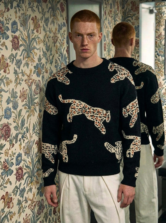 Elijah - Leopard Jacquard Short Sweater