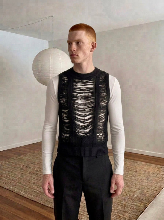 Amina - Distressed Open-Knit Vest - Man