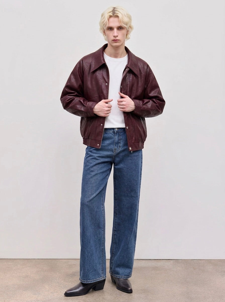 Ramon - Vegan Leather Jacket - Burgundy - Man