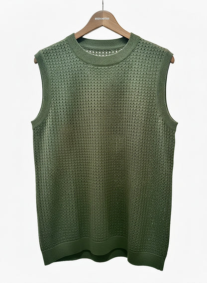Pan - Sleeveless olive green knitted vest - Men