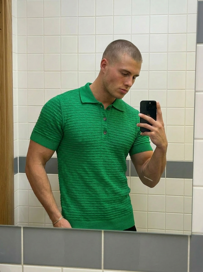 Peter - Basket-Weave Knitted Polo Shirt - Grass Green