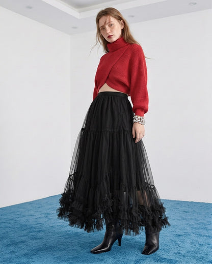 Kaya - Silk Blend Tulle Ruffle Skirt