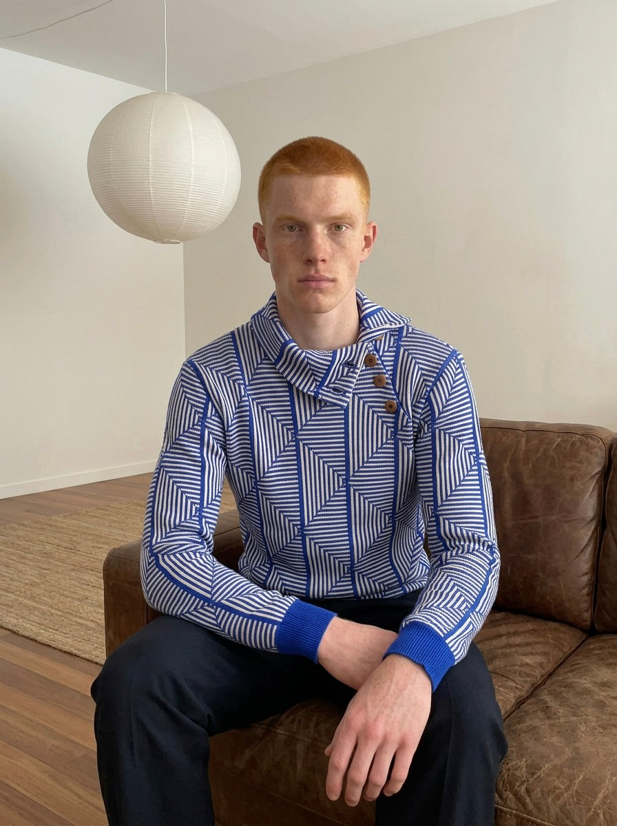 Loras - Diagonal Jacquard Sweater - Blue