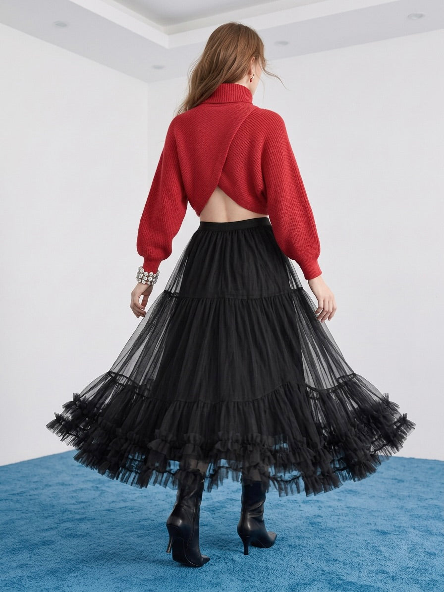 Kaya - Silk Blend Tulle Ruffle Skirt