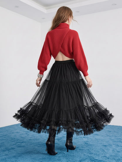 Kaya - Silk Blend Tulle Ruffle Skirt