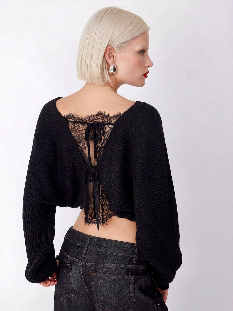 Alva  - Cropped Lace-Back Knit