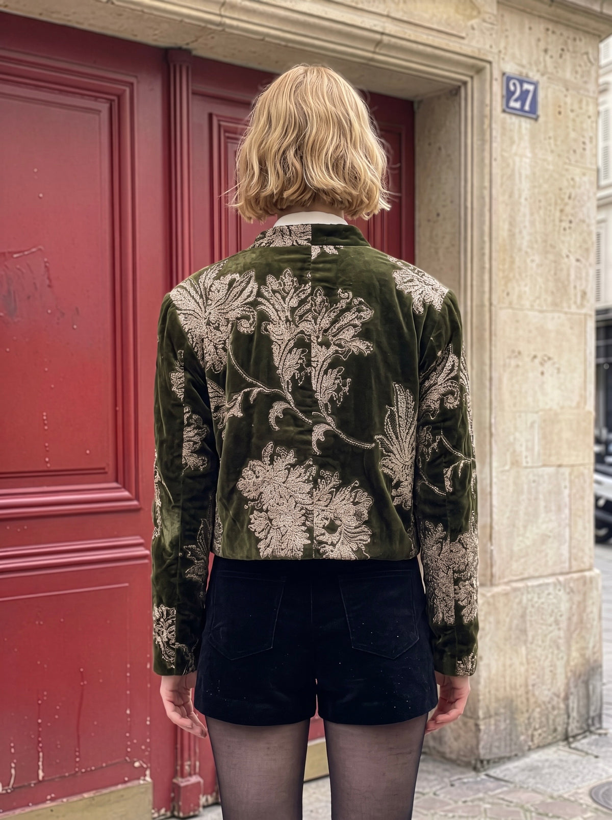 Anok - Olive Embroidered Velvet Jacket