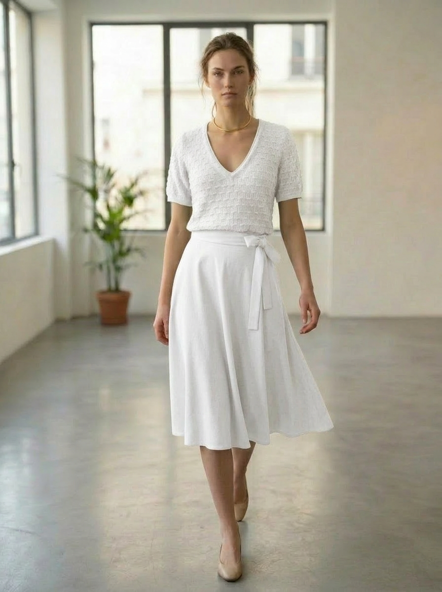 Rika - Full Circle Fluid Wrap Skirt - white