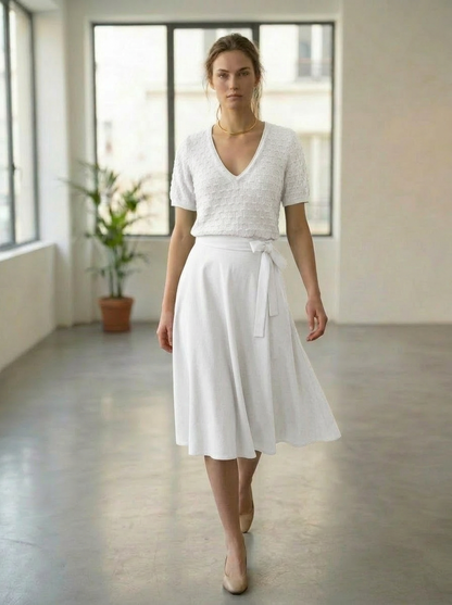 Rika - Full Circle Fluid Wrap Skirt - white