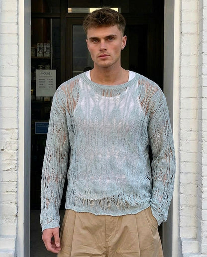 Jamie - Open Knit long sleeve sweater - Dusty Blue