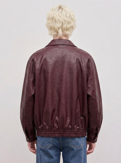 Ramon - Oversized Vegan Leather Retro Jacket-Burgundy