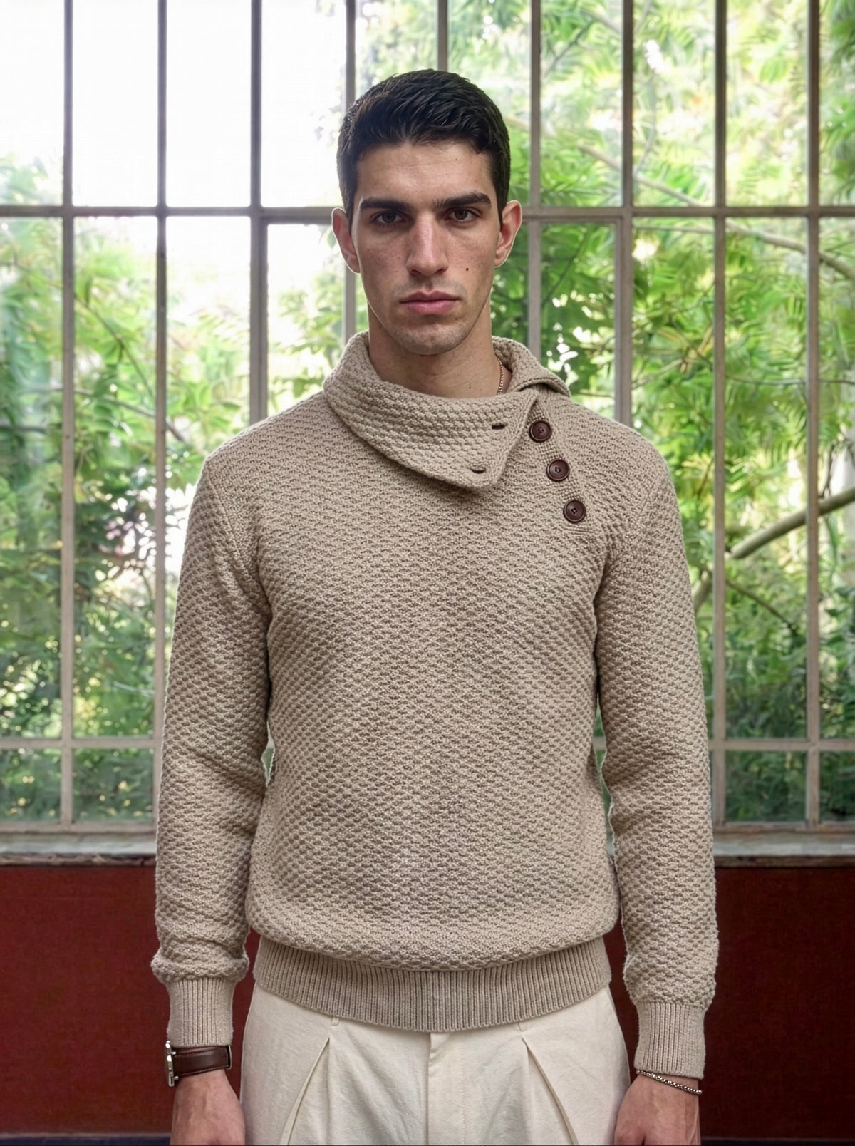 Noa - Textured Turtle Neck Sweater - Cream