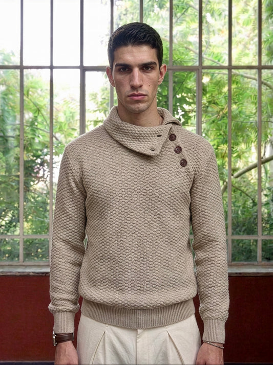 Noa - Textured Turtle Neck Sweater - Cream