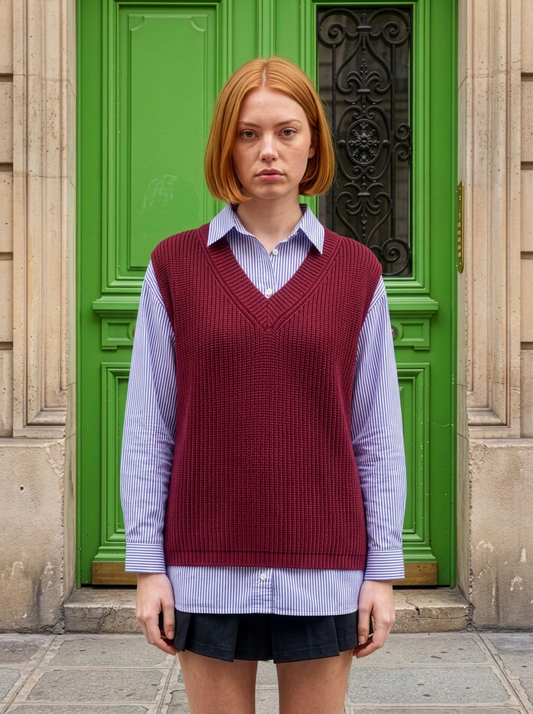 Corbin - Trompe-l’œil Knit and Shirt Top - Woman