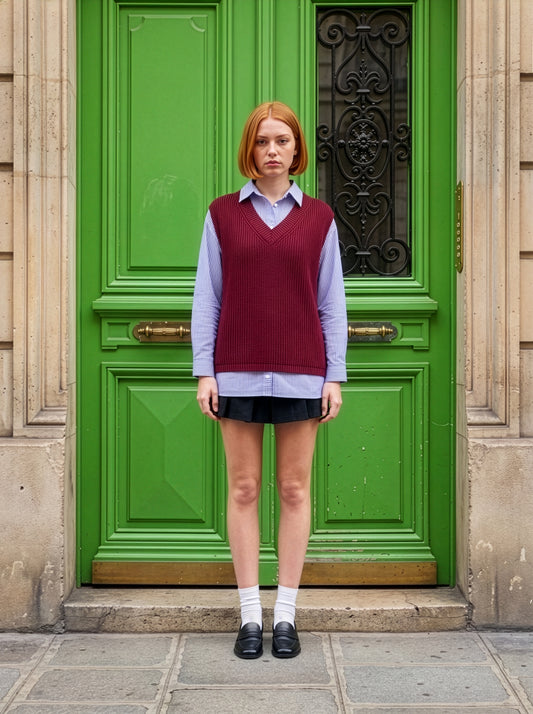Corbin - Trompe-l’œil Knit and Shirt Top - Woman