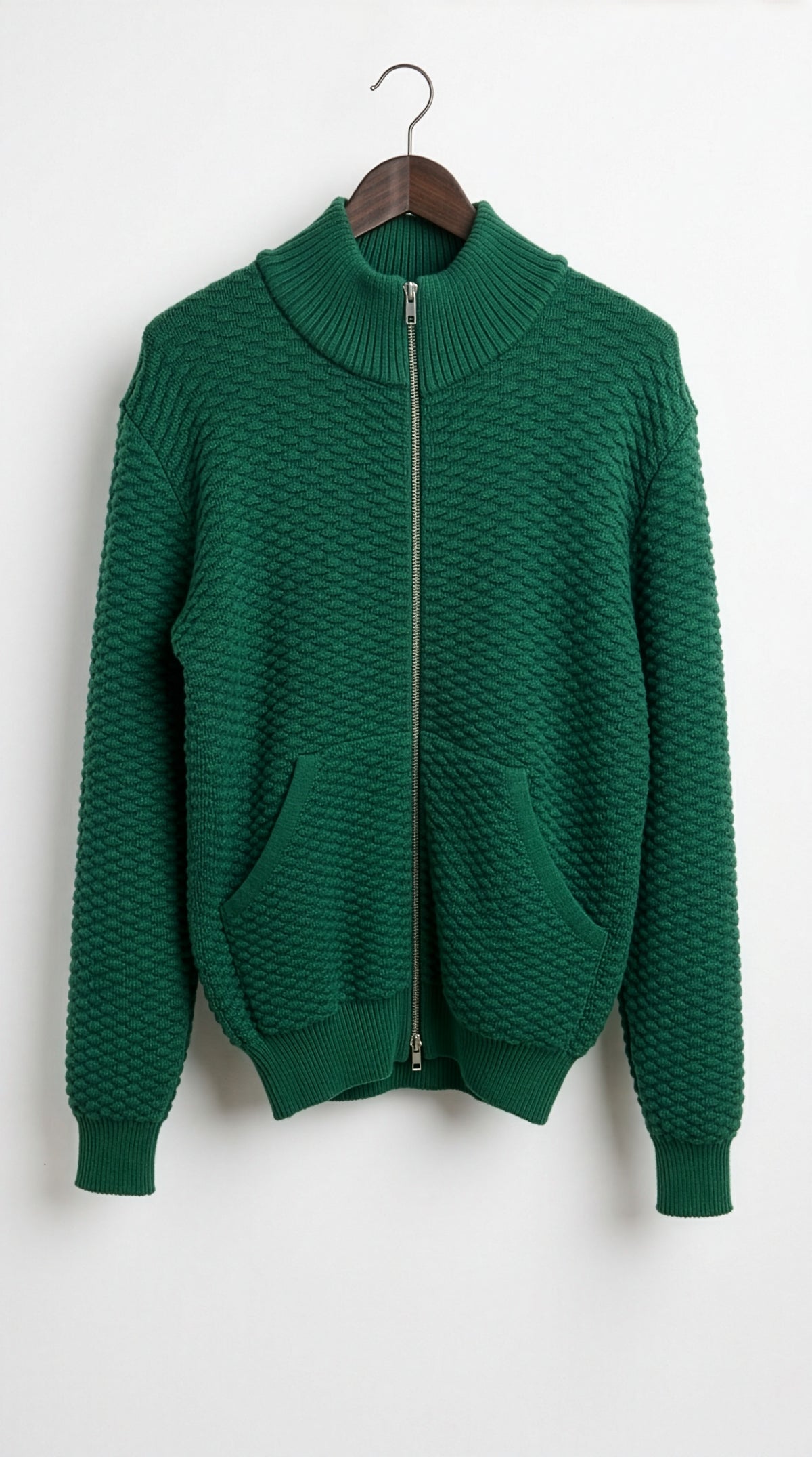 Dorian - Textured Knit Zip Jacket - Green