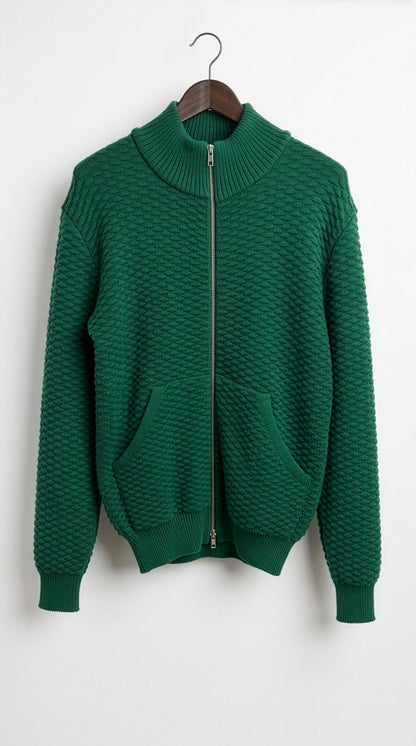 Dorian - Textured Knit Zip Jacket - Green