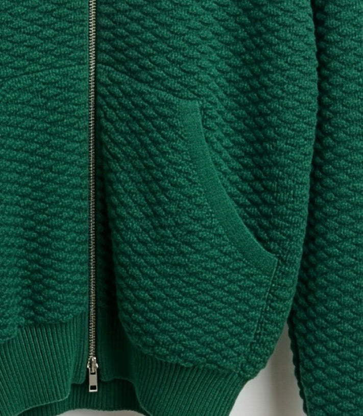 Dorian - Textured Knit Zip Jacket - Green
