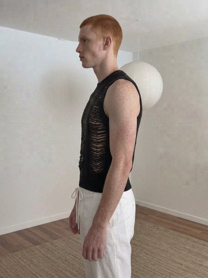 Amina - Distressed Open-Knit Vest - Man