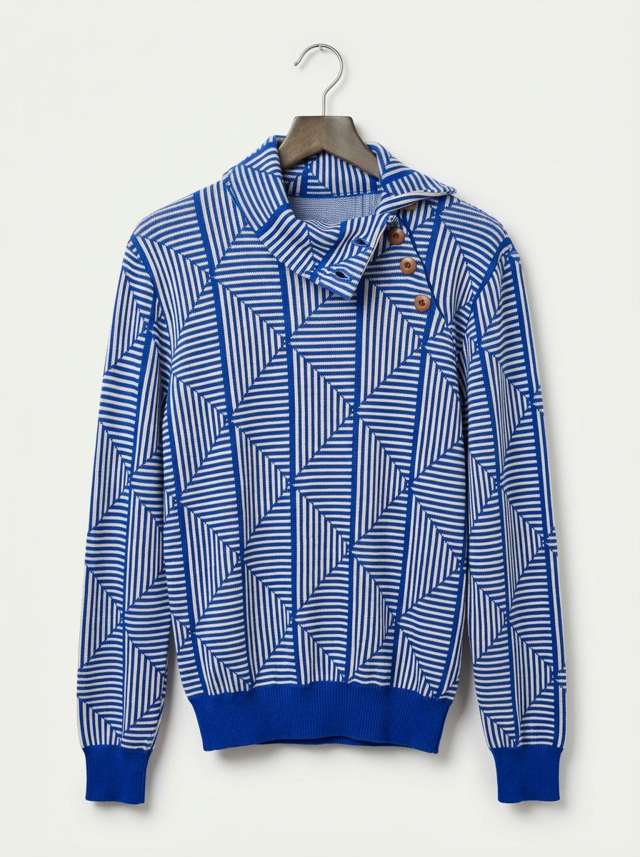Loras - Diagonal Jacquard Sweater - Blue