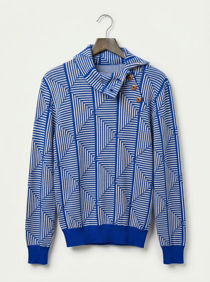 Loras - Diagonal Jacquard Sweater - Blue