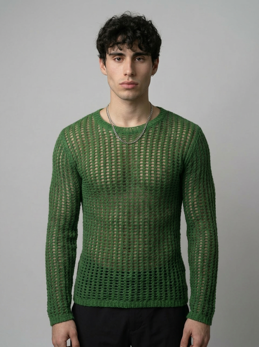 Brent - Open Knit long sleeve sweater- Green