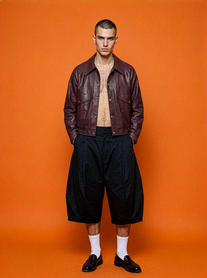 Aron - Structured Pleated Jorts - Black
