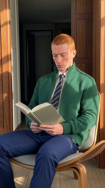 Dorian - Textured Knit Zip Jacket - Green