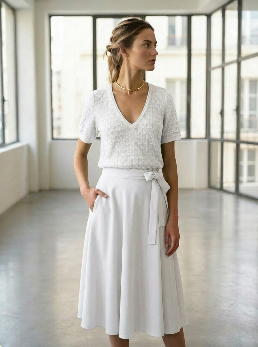 Selma - Textured V-Neck Cropped Sweater - White